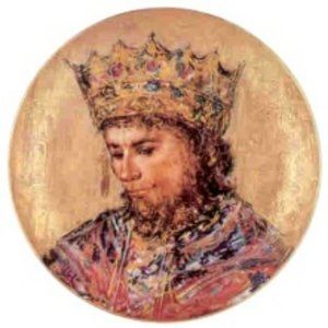 David The King plate 10" Kaiser W. Germany Edna Hibel 1982 24 kt gold  overlay